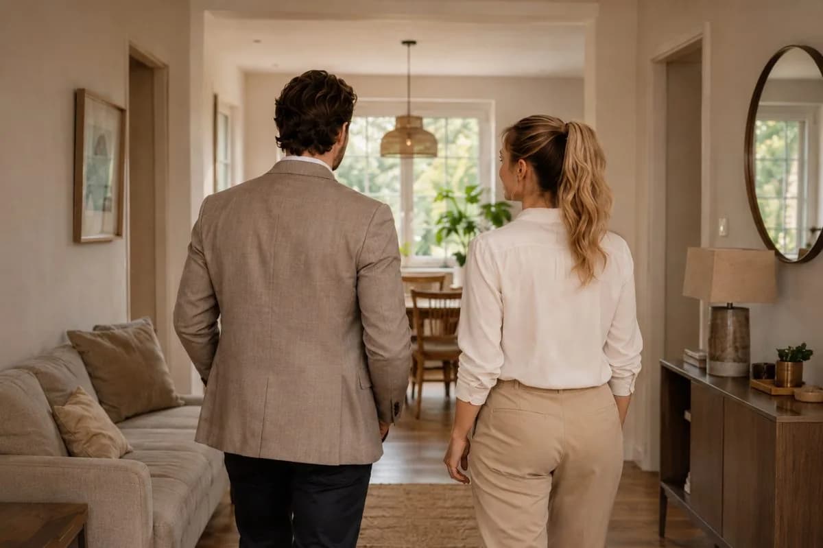 Un couple en visite dans une maison